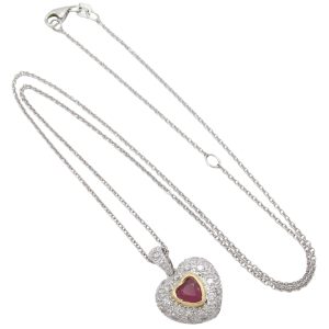 0.71ctw Ruby Heart Necklace with Diamond Halo 14K Gold full