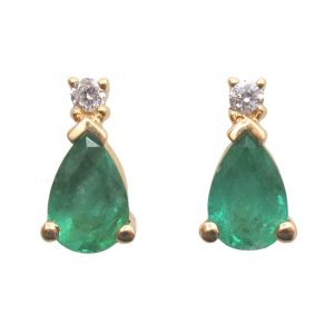 0.86ctw Natural Emerald Stud Earrings with Diamond Accent 14K Gold