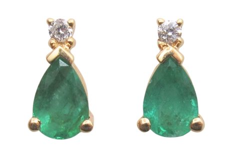 0.86ctw Natural Emerald Stud Earrings with Diamond Accent 14K Gold