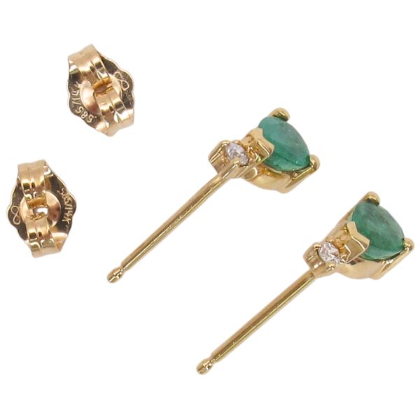 0.86ctw Natural Emerald Stud Earrings with Diamond Accent 14K Gold backs