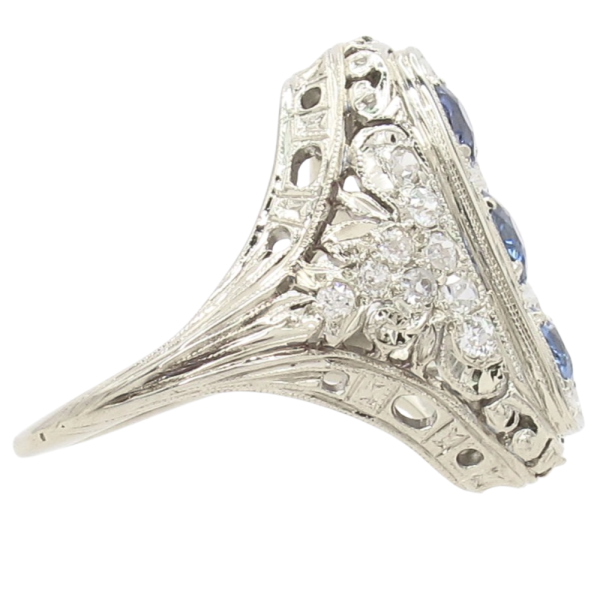 1.11ctw Ceylon Sapphire Detailed Art Deco Ring 18K Side