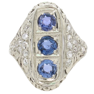 1.11ctw Ceylon Sapphire Detailed Art Deco Ring 18K front