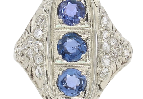 1.11ctw Ceylon Sapphire Detailed Art Deco Ring 18K front