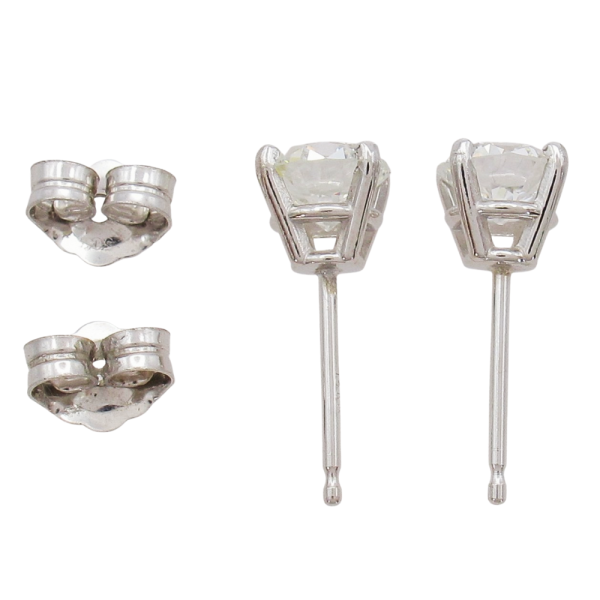 1.15 Round Solitaire European Diamond Stud Earrings White Gold Profile