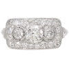 1.21ctw Three-Stone Diamond Art Deco Ring Platinum Front