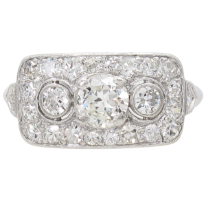 1.21ctw Three-Stone Diamond Art Deco Ring Platinum Front