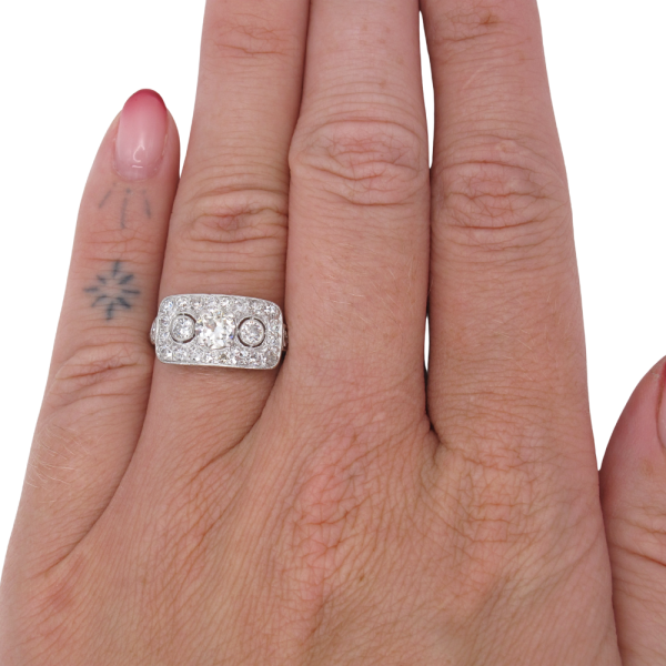 1.21ctw Three-Stone Diamond Art Deco Ring Platinum profile (2)