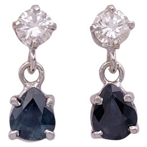 1.28ctw Diamond & Sapphire Petite Drop Earrings 14K Gold