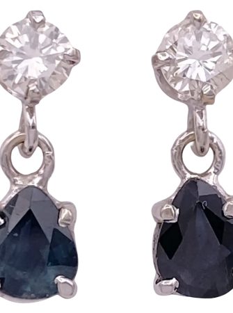 1.28ctw Diamond & Sapphire Petite Drop Earrings 14K Gold