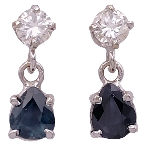 1.28ctw Diamond & Sapphire Petite Drop Earrings 14K Gold