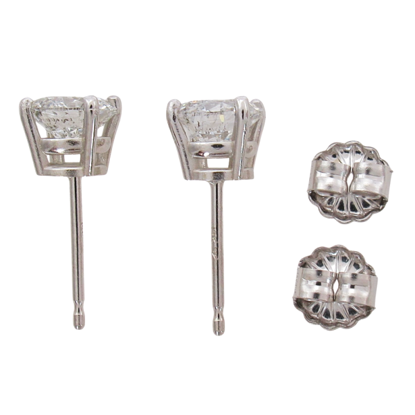 1.33 Round Brilliant Solitaire Stud Earrings White Gold Profile