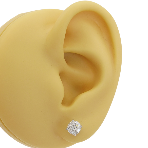 1.33 Round Brilliant Solitaire Stud Earrings White Gold Worn
