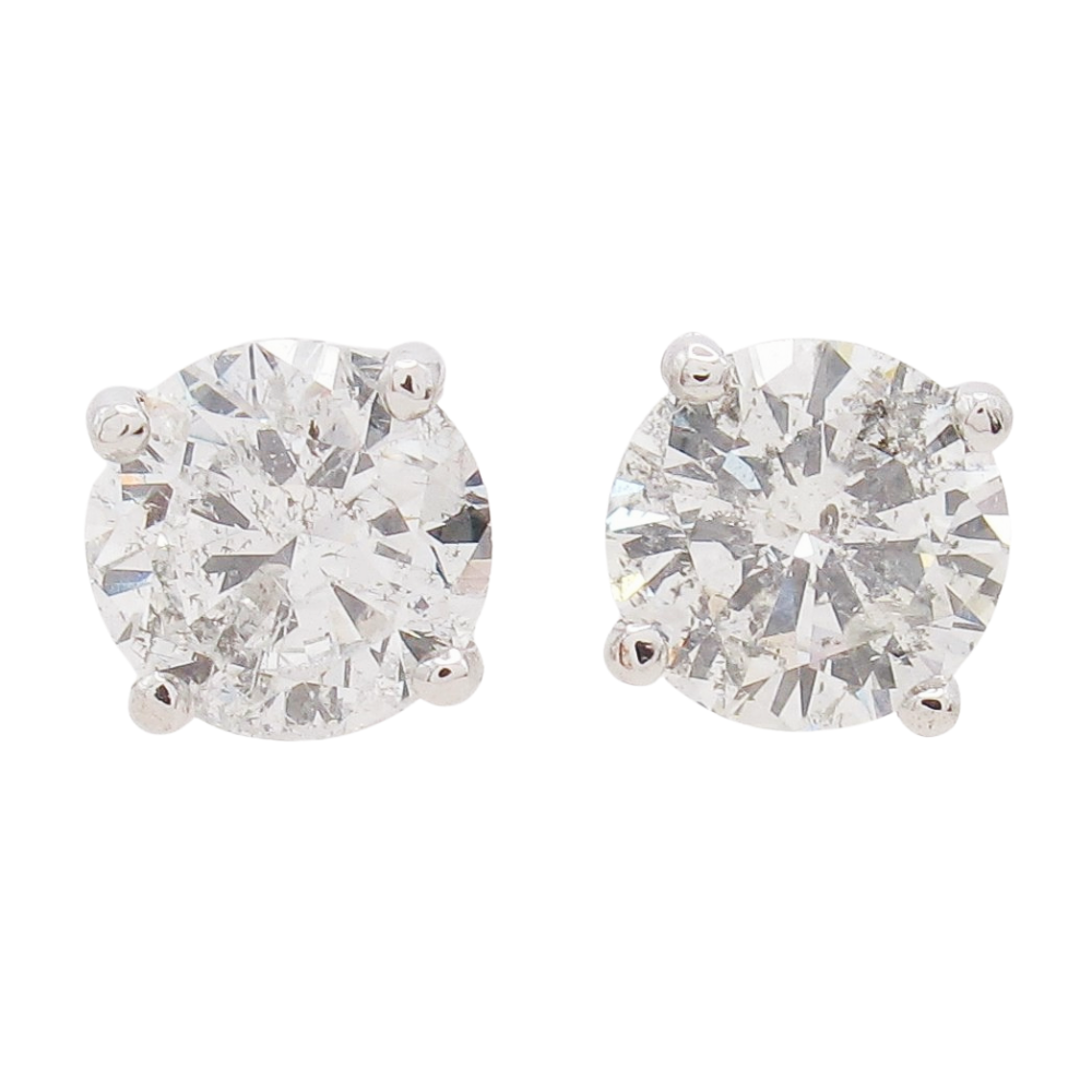 1.33ctw Round Brilliant Solitaire Diamond Stud Earrings Yellow Gold