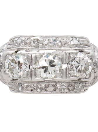 1.40ctw Three Stone Diamond Art Deco Ring Platinum