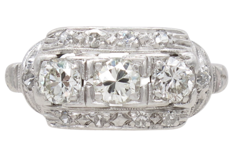 1.40ctw Three Stone Diamond Art Deco Ring Platinum front