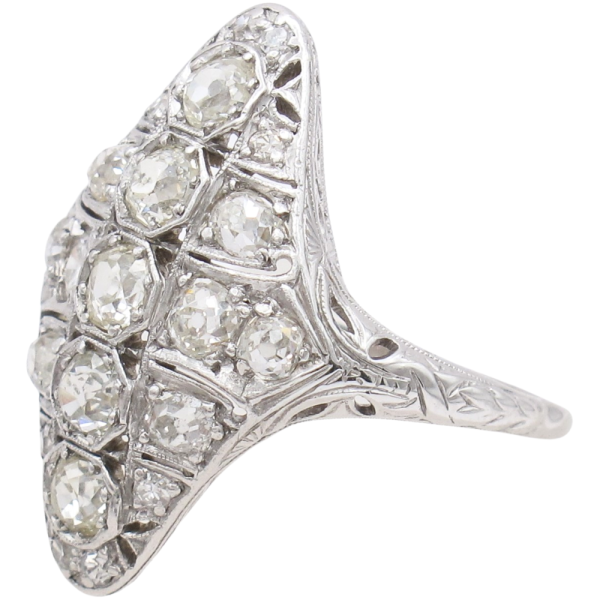 1.86ctw Diamond Edwardian Navette Ring 18K White Gold Detail