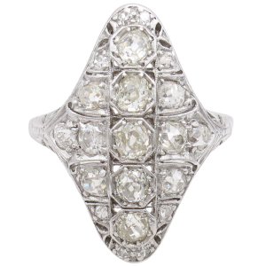 1.86ctw Diamond Edwardian Navette Ring 18K White Gold Front