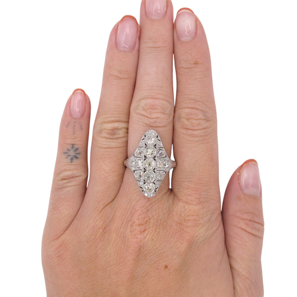 1.86ctw Diamond Edwardian Navette Ring 18K White Gold Modeled
