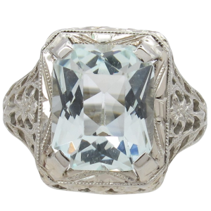 2.5ct Radiant Cut Aquamarine Art Deco Ring in 18K White Gold Side Details (2)