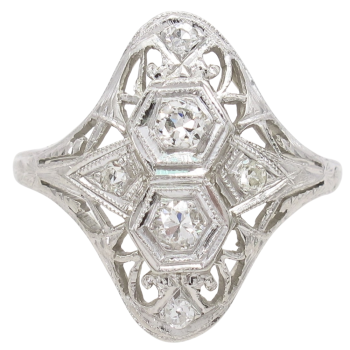 .22ctw Diamond Filigree Detail Art Deco Ring 18K White Gold Front
