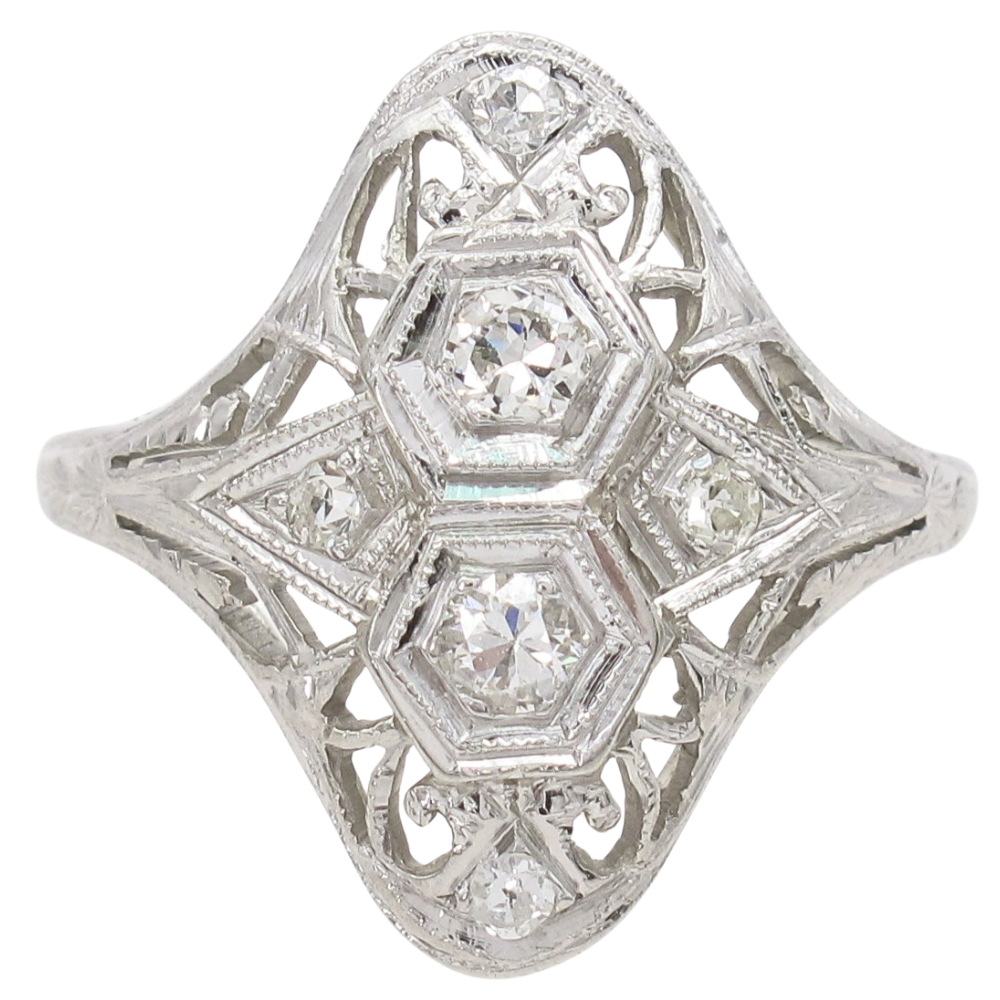 .22ctw Diamond Filigree Detail Art Deco Ring 18K