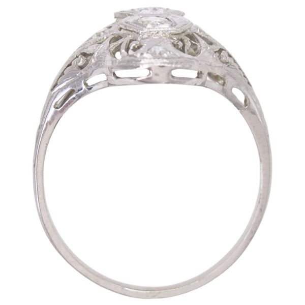 .22ctw Diamond Filigree Detail Art Deco Ring 18K White Gold Profile