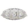 .24ctw Three Stone Diamond Filigree Art Deco Ring Platinum Profile Friont