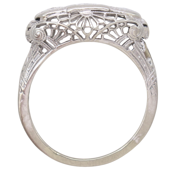 .24ctw Three Stone Diamond Filigree Art Deco Ring Platinum Profile (1)