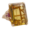26ct Emerald Cut Citrine & Ruby Retro Ring 14K Rose Gold Side