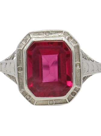 2ct Emerald Cut Ruby Filigree Art Deco Ring 14K