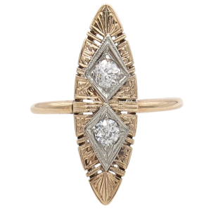 .30ctw Old Euro Diamond Navette Art Deco Ring 14K Rose Gold Front