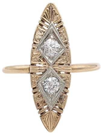 .30ctw Old Euro Diamond Navette Art Deco Ring 14K