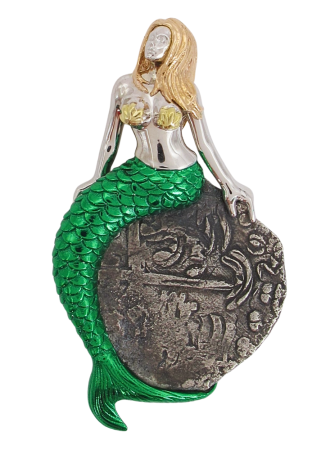 1622 Atocha Shipwreck 4 Reales in Custom 14k Mermaid Pendant