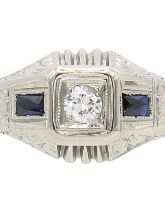 .46ctw Diamond & Sapphire Detailed Art Deco Ring 18K