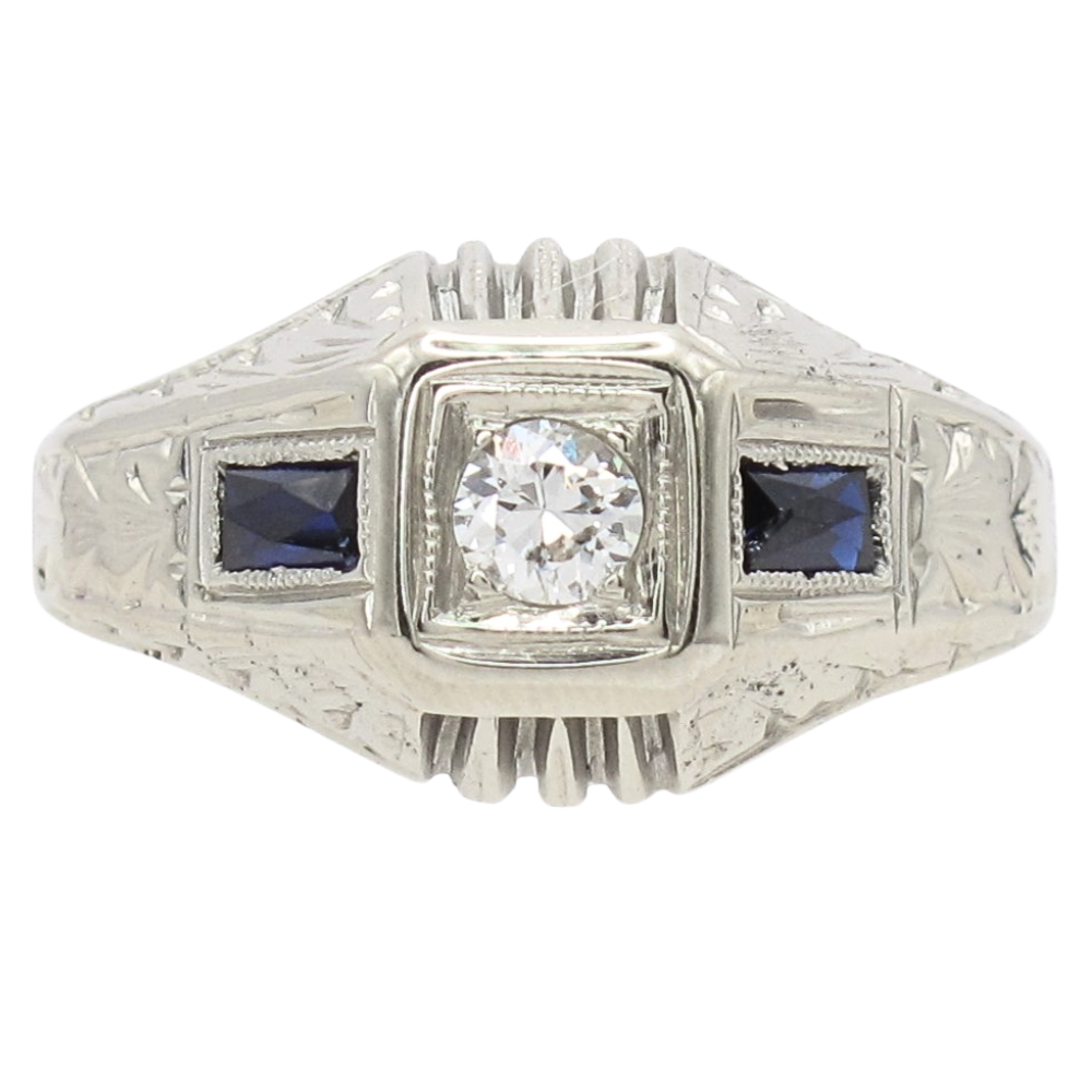 .46ctw Diamond & Sapphire Detailed Art Deco Ring 18K