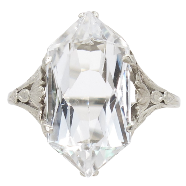 5.25ct Goshenite Beryl Filigree Detail Art Deco Ring 14K front