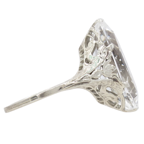 5.25ct Goshenite Beryl Filigree Detail Art Deco Ring 14K side