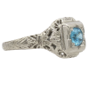 .53ct Blue Zircon Filigree Art Deco Ring 18K White Gold angle