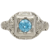 .53ct Blue Zircon Filigree Art Deco Ring 18K White Gold front
