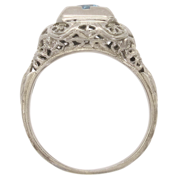.53ct Blue Zircon Filigree Art Deco Ring 18K White Gold profile