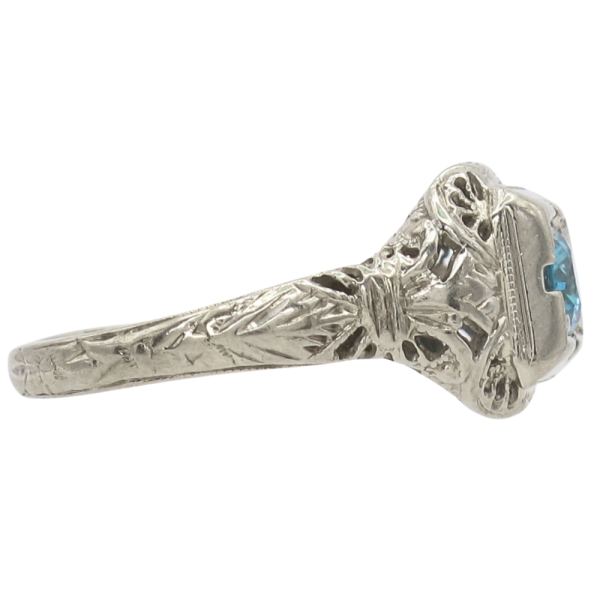 .53ct Blue Zircon Filigree Art Deco Ring 18K White Gold side