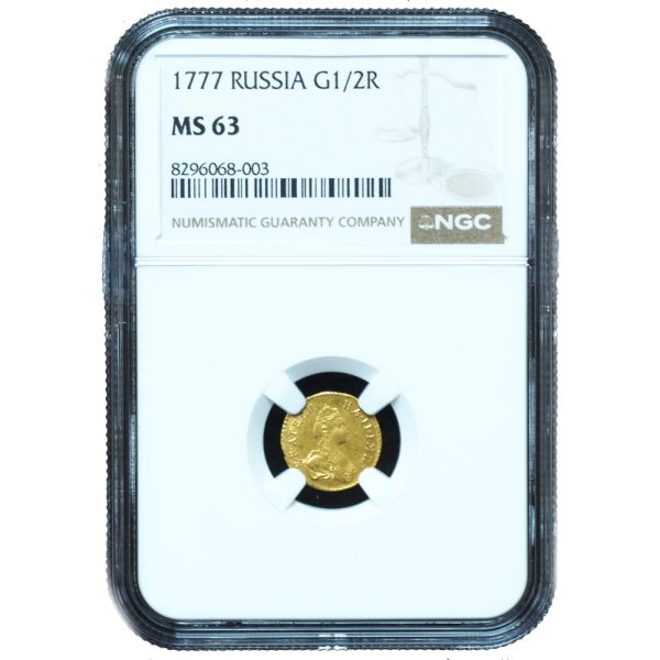 1777 Russia Gold Poltina (1/2 Rouble) Catherine II MS63 NGC Ultra Rarity
