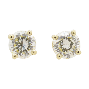 .75 Round Diamond Stud Earrings Yellow Gold Solitaire