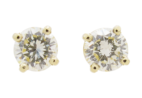 .75 Round Diamond Stud Earrings Yellow Gold Solitaire