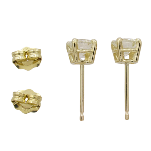 .75 Round Diamond Stud Earrings Yellow Gold Solitaire Profile