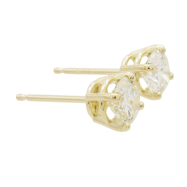.75 Round Diamond Stud Earrings Yellow Gold Solitaire Side