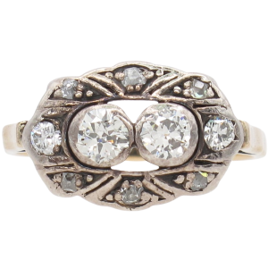 .98ctw Toi et Moi Diamond Edwardian Ring 14K Yellow Gold & Platinum Front