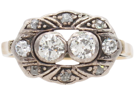 .98ctw Toi et Moi Diamond Edwardian Ring 14K Yellow Gold & Platinum Front