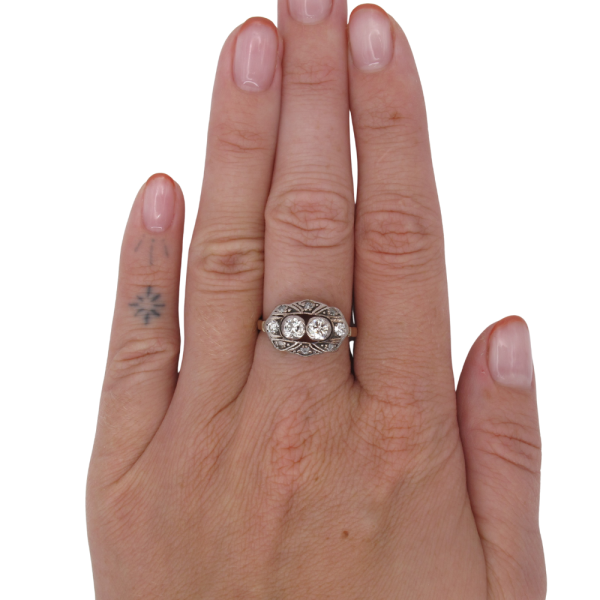 .98ctw Toi et Moi Diamond Edwardian Ring 14K Yellow Gold & Platinum Worn