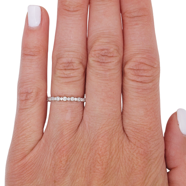 Alternating Bezel Diamond Wedding Band Stack .24 ctw Worn